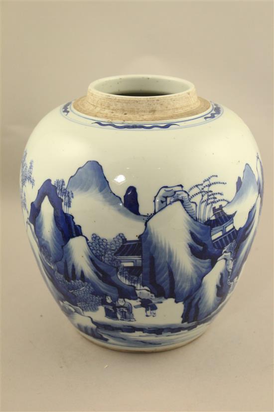 A Chinese blue and white ovoid jar, in Kangxi style, 23cm